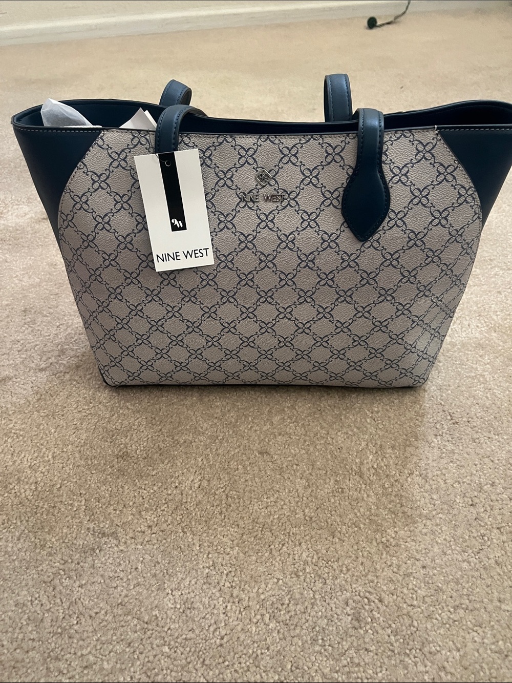 Nine West Navy and Cream Signature Tote